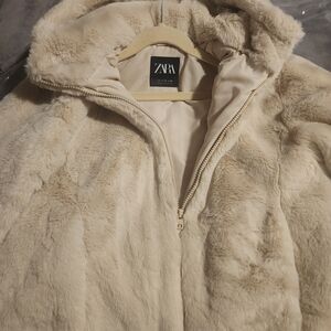 Zara Kids Cream Faux Fur Jacket